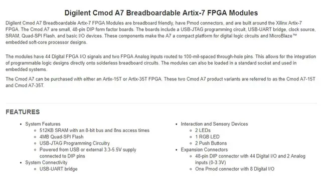 Cmod A7 Breadboardable Artix7 Fpga Module FPGA 저렴한(?) CMOD A7