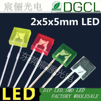 

100pcs/color 5mm DIP LED red/green/blue/yellow/white 2x5x5mm square led water clear LED light diode