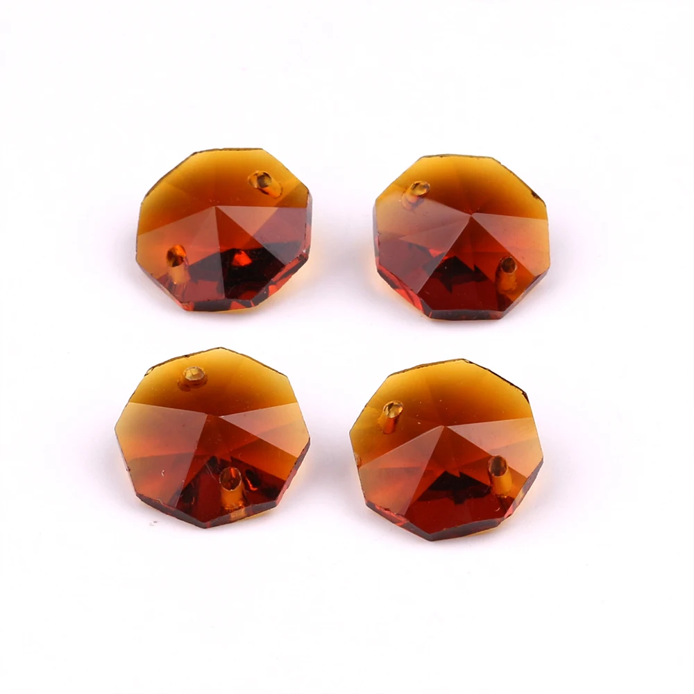 200Pcs 14mm Lampwork Crystal Glass Octagonal Loose Beads Double Holes For DIY Wedding Dress Making Handmade Jewelry Curtain Deco