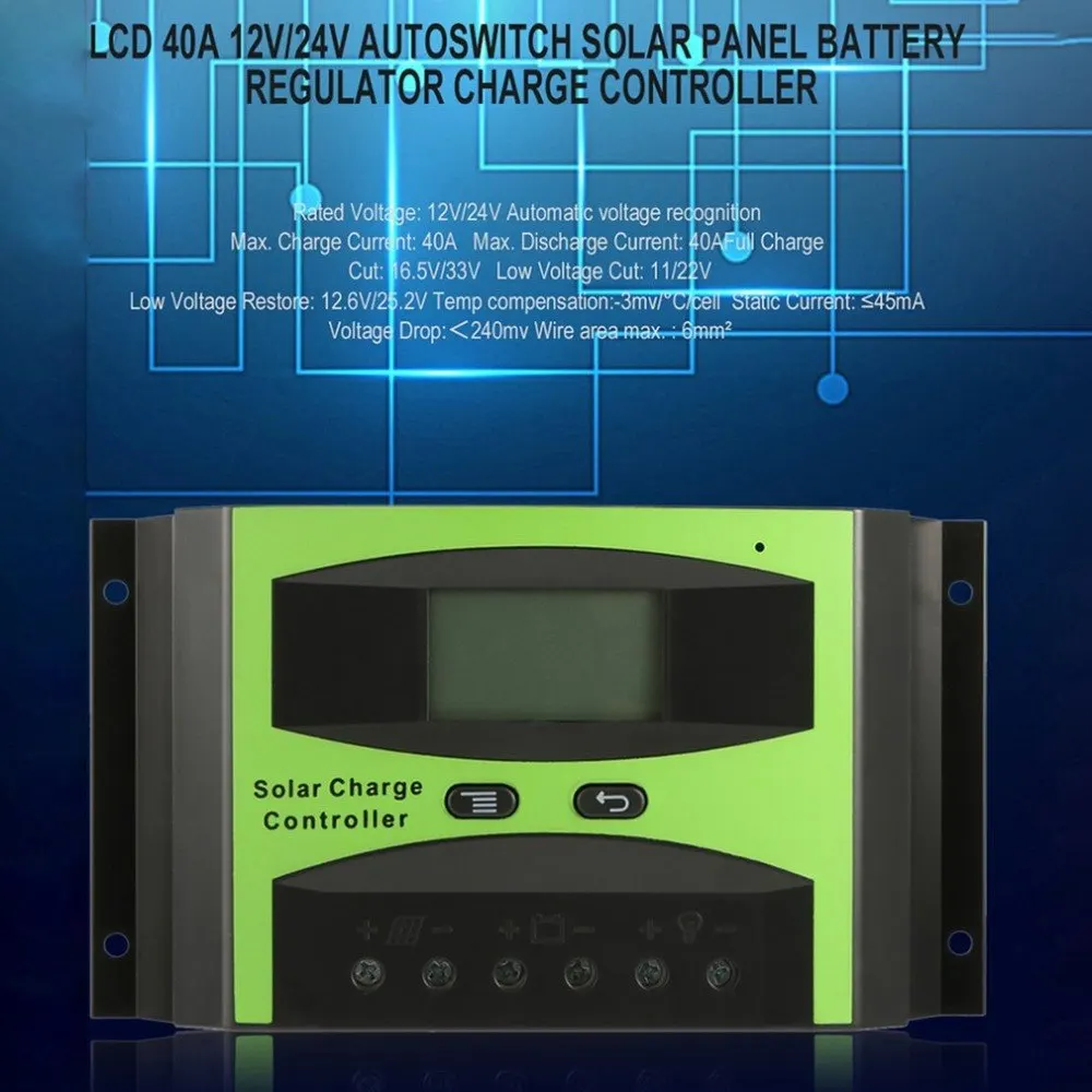 

ST1-40A Professional LCD 40A 12V/24V Autoswitch Solar Panel Battery Regulator Charge Controller Auto Regulator