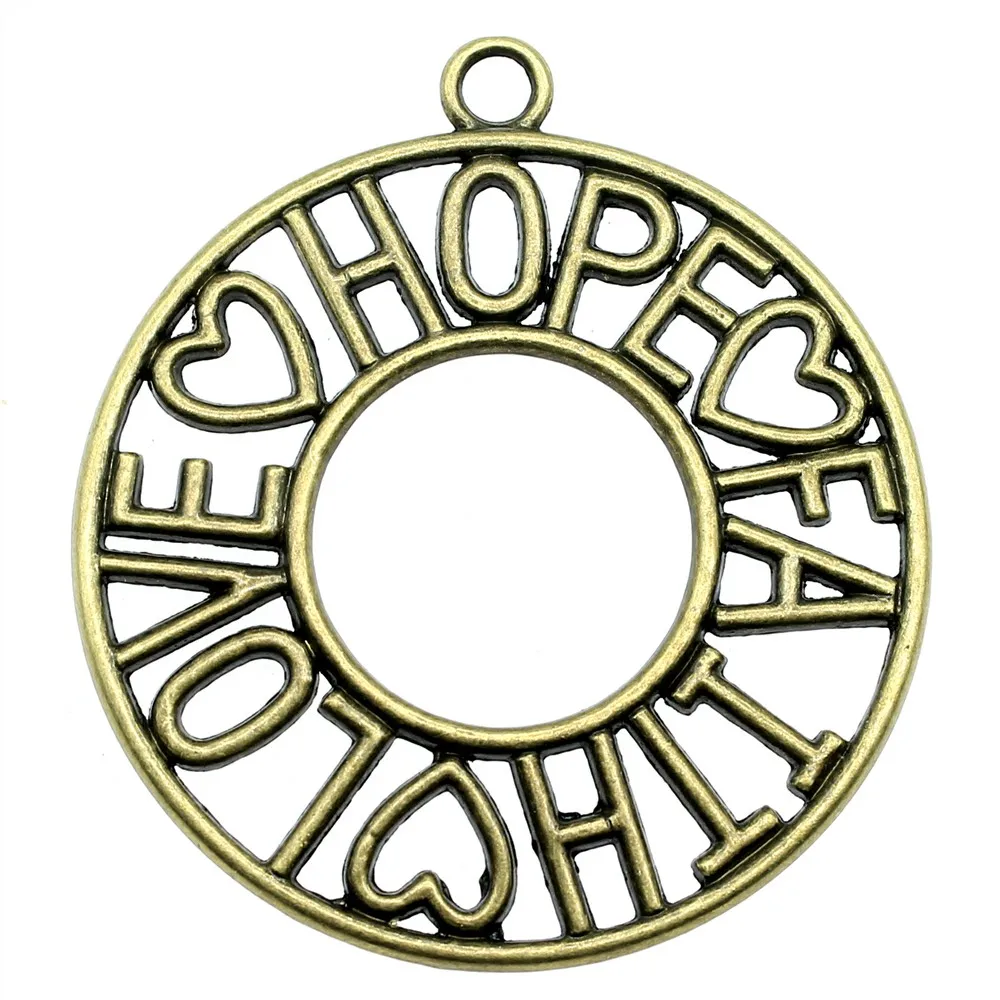 Charms Love Hope Faith Diy Jewelry Findings 3pcs/lot Antique Bronze Plated 2.6x2.3 inch(65x58mm) Love Hope Faith Charms