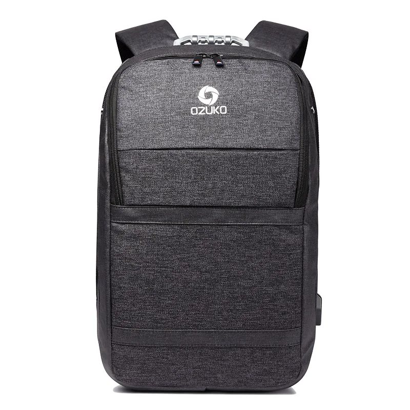 OZUKO, многофункциональный мужской рюкзак, usb зарядка, мужской 15,6 дюймовый рюкзак для ноутбука, большая вместительность, деловая дорожная сумка, водоотталкивающая - Цвет: Черный