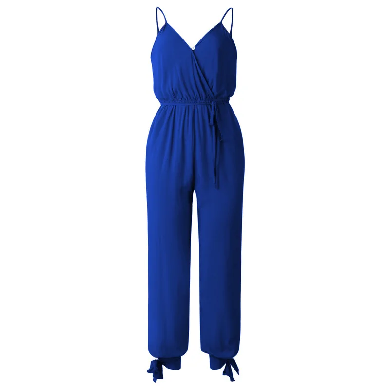 

V Neck Floral Spaghetti Strap Jumpsuit 2019 Summer Women Lace Up High Waist Sexy Backless Casual Cotton Long Romper Big Size 3XL