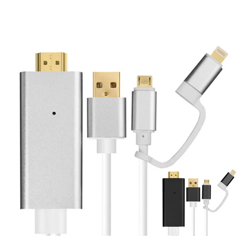 2 In 1 MHL to HDMI Cable For iPhone Android Micro USB To HDMI Cable