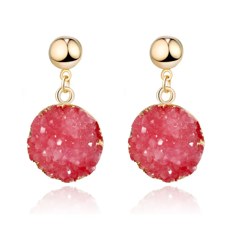 

1Pair Sparkly Drusy Round Dangle Earings Quartz Color Colorful Resin Stone Druzy Earrings For Women Jewelry E1027