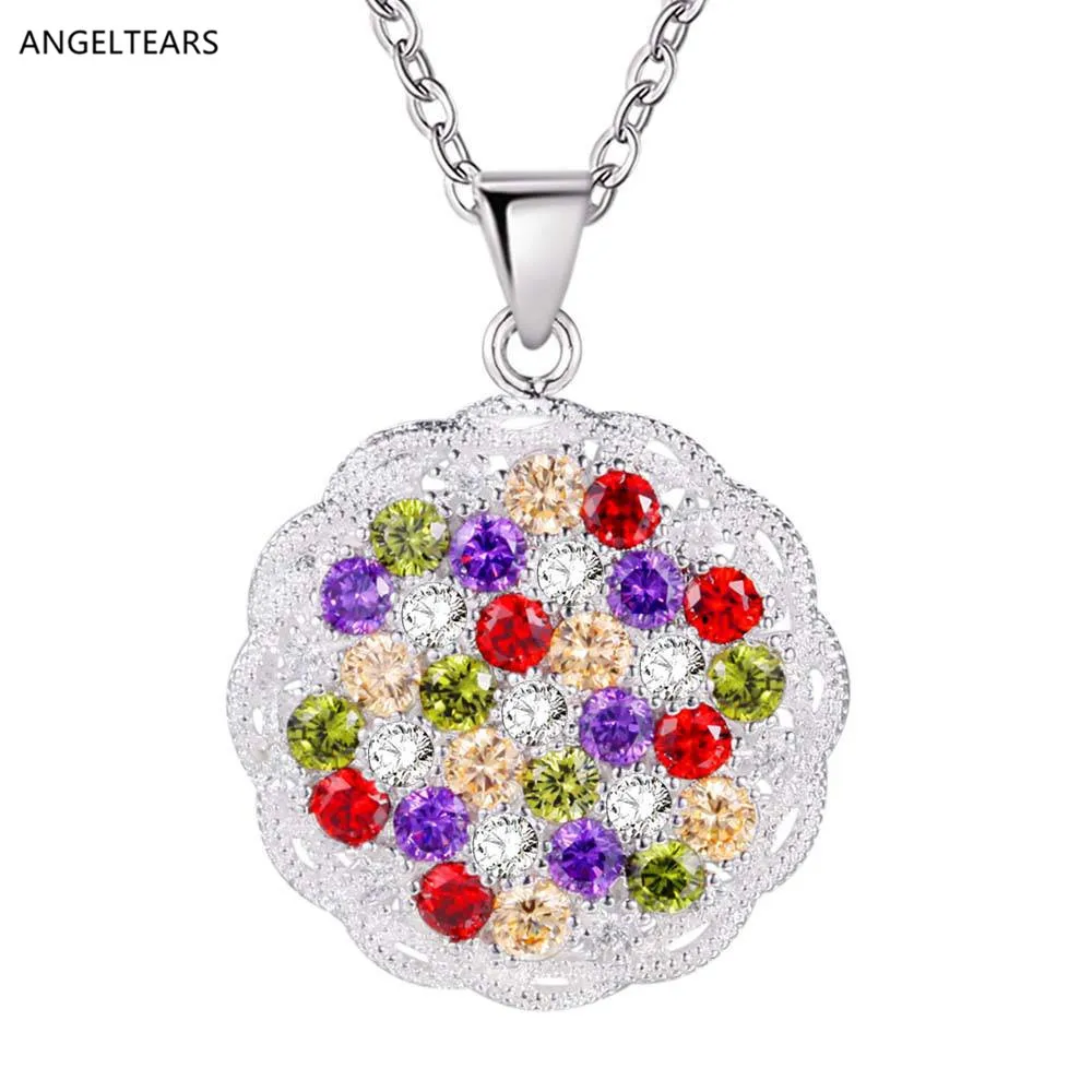 Beautiful design silver color flower pendant necklace with zircon woman girl fashion party