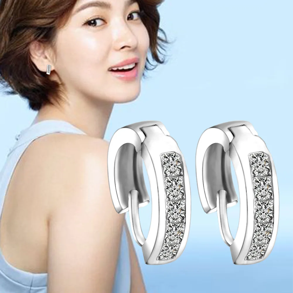 

2018 Korean Fashion Jewelry Personality Simple Bohemian Earrings Metal Circle Crystal Earrings Couple Elegant Silver Earrings