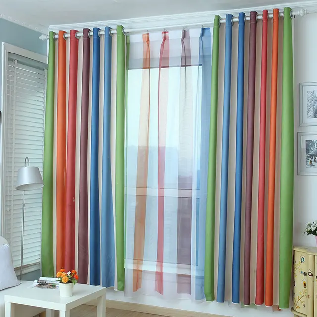 colorful striped fashion high quality curtains for bedroom blackout