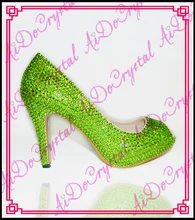 Aidocrystal Royal green Wedding Pump Shoes Rhinestones Peep Toe High Heels Platform Bridal Shoes Stilettos Shoes Women Crystals