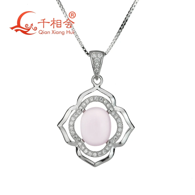 Natural pink crytal with 925 sliver flower pendant of necklace for jewelry | Украшения и аксессуары
