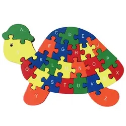 26 шт. 26 букв головоломки для детей буквенно-цифровой распознавания животных черепаха деревянные пазлы Дети Развивающие игрушки Новый