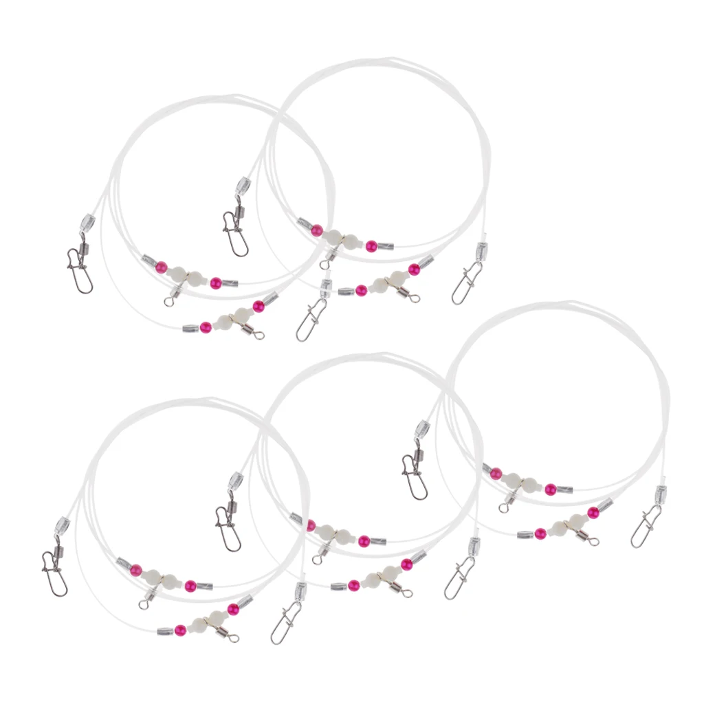 5x High-Strength Nylon Fishing Wire Leaders with Stainless Steel Snaps Copper Swivels Luminous Beads Fishing Accessory Lead Core