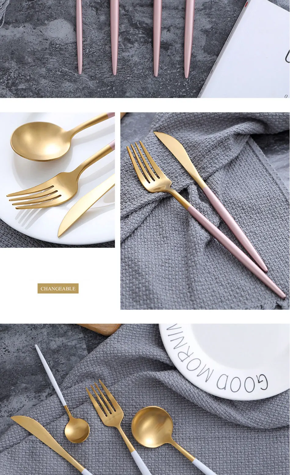 Luxury 304 Stainless Steel Tableware Set Black Rose Gold European Western Food Dinnerware Sets knife Forks Black Cutleries 4pc (6)