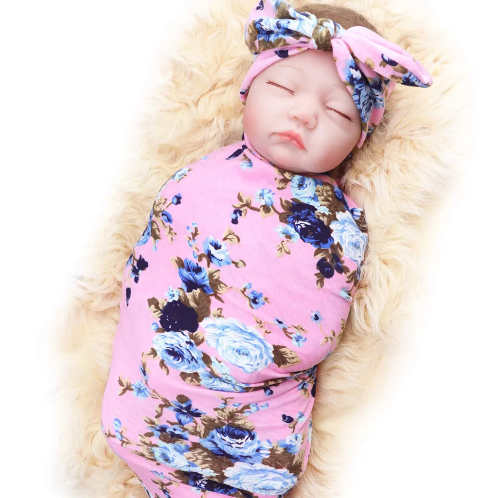 Детское одеяло для новорожденных из 100% хлопка с повязкой на голову с цветочным рисунком для душа, Подарочные мешки с принтом, спальные