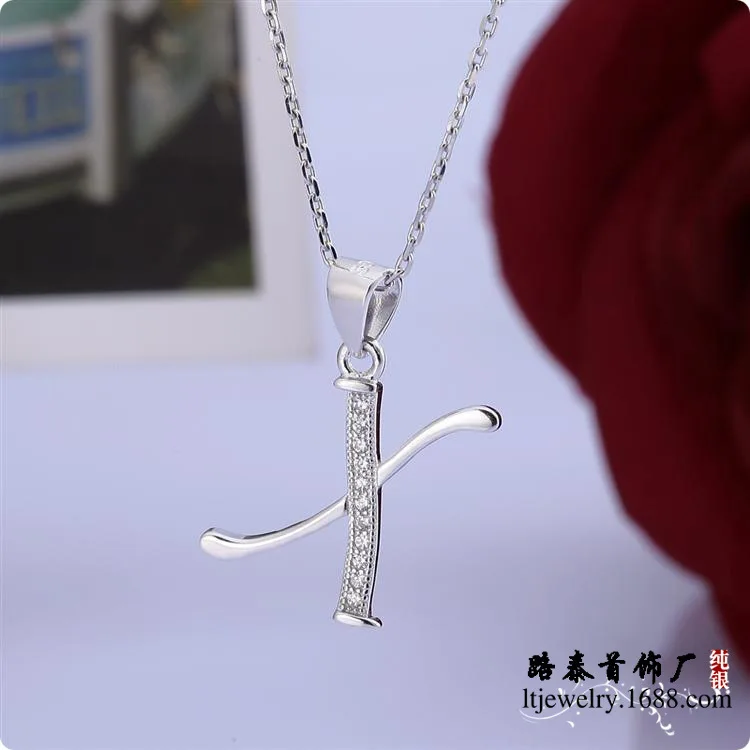 

BLAL024 Micro pave setting silver letter X pendant necklace jewelry women, free shipping