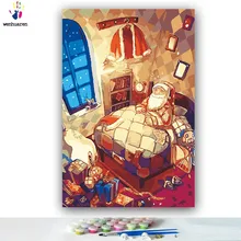 DIY картинки для раскраски по номерам с цветами комната Санты праздничный подарок картина Рисование Живопись по номерам в рамке дома