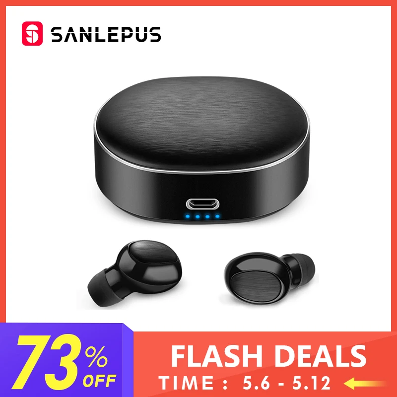 SANLEPUS TWS 5.0 Mini Bluetooth Earphones Wireless Sports Headphones 3D Stereo Headset Noise Cancelling Earbuds With Microphone