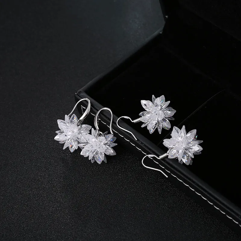 Fashion earring with Stone белый хрустальный лед цветок женский стерлингового серебра 925 пробы дамы 'падение серьги ювелирные изделия Pendientes бижутерия