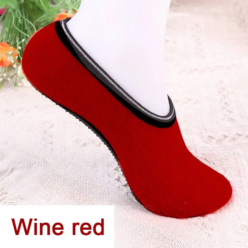 1 пара, женские осенне-зимние нескользящие носки-тапочки для дома, бархатные Нескользящие однотонные короткие теплые носки-тапочки, новинка - Цвет: Wine red