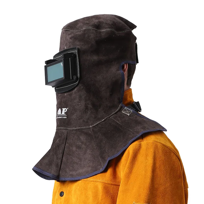 Коровья кожа сварочный защитный шлем коричневый яловичный спилок Защитная крышка для лица с автоматическим темным фильтром AP-3001