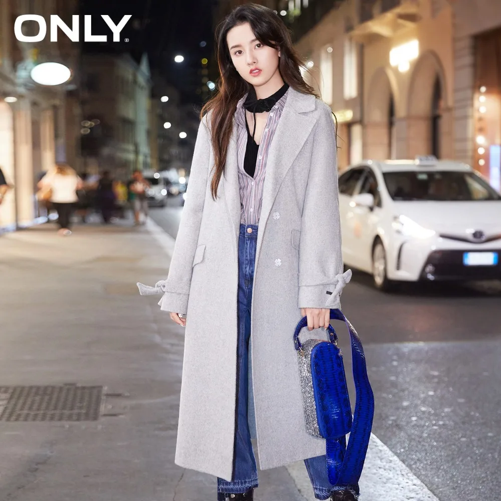 Cheap ONLY womens winter new long woolen coat Side slit design Cuff tie up design|11836U507