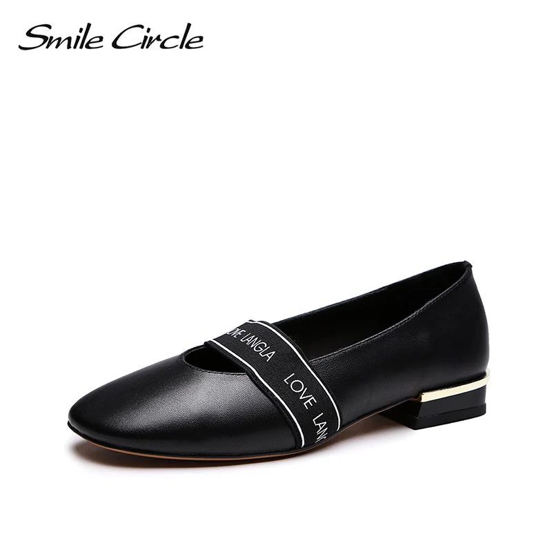 

smile circle Genuine Leather flats women for shoes casual Simple fashion Non-slip Elastic band Round toe platform ladies shoes