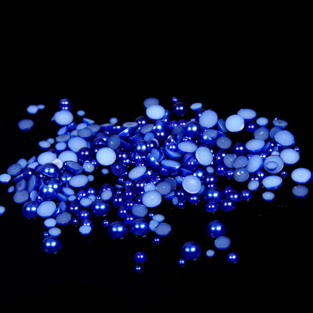 

Free shipping~Sapphire Color 1.5mm,2mm,4mm,6mm,8mm,10mm,12mm,14mm Flat back ABS Round Half Pearl, plastic half pearl beads