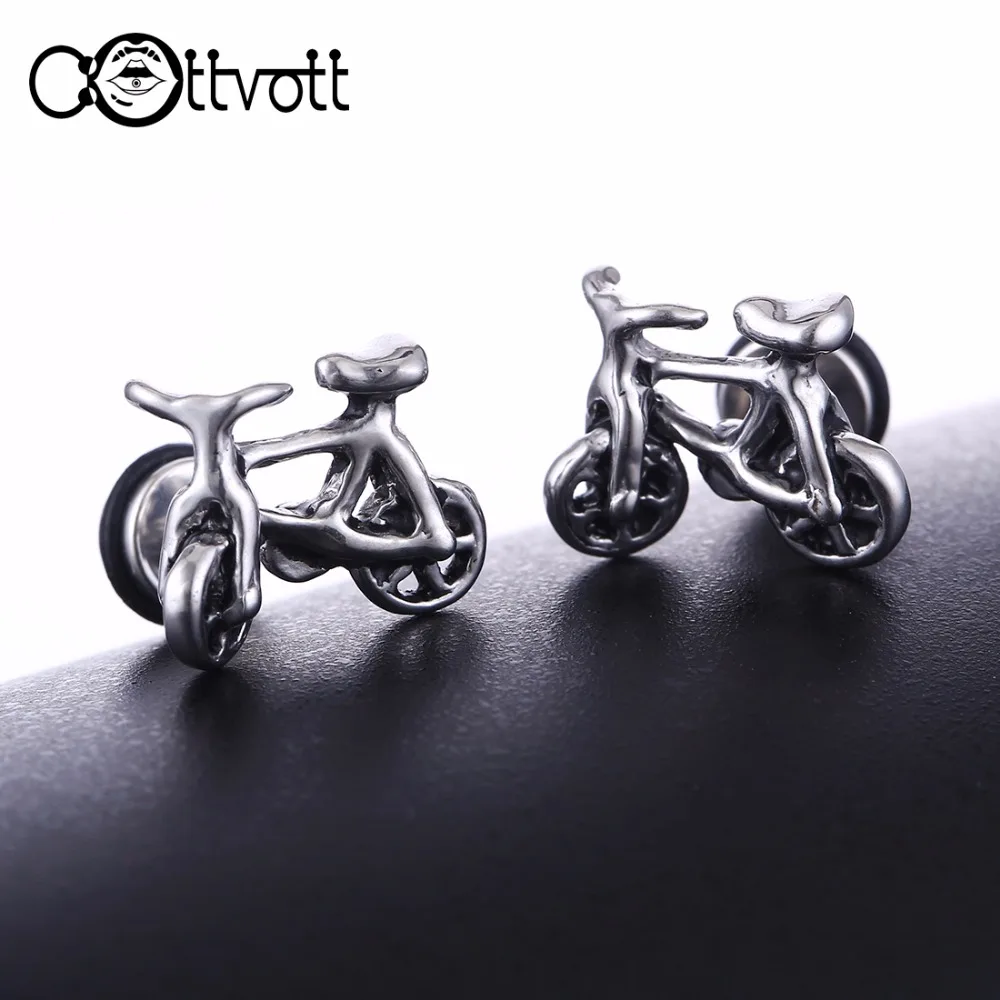 

2pcs/lot Mens Stud Earrings Unique Bicycle Punk Studs Stainless Steel Earring Ear Lobe Jewelry Gift for Women Fashion ES529