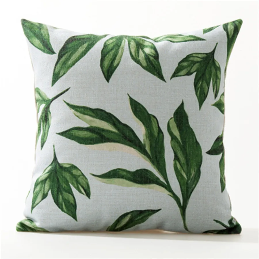 Декоративная наволочка для подушки с зеленым листом, растение из хлопка и льна, наволочка для дивана, домашний декор 45x45