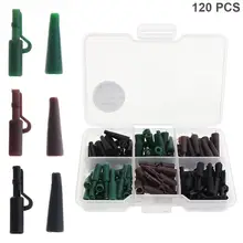 120 шт. набор аксессуаров для ловли карпа, свинцовые безопасные зажимы, хвостовые резиновые трубки, 3 цвета, смешанные с коробкой для рыболовных снастей