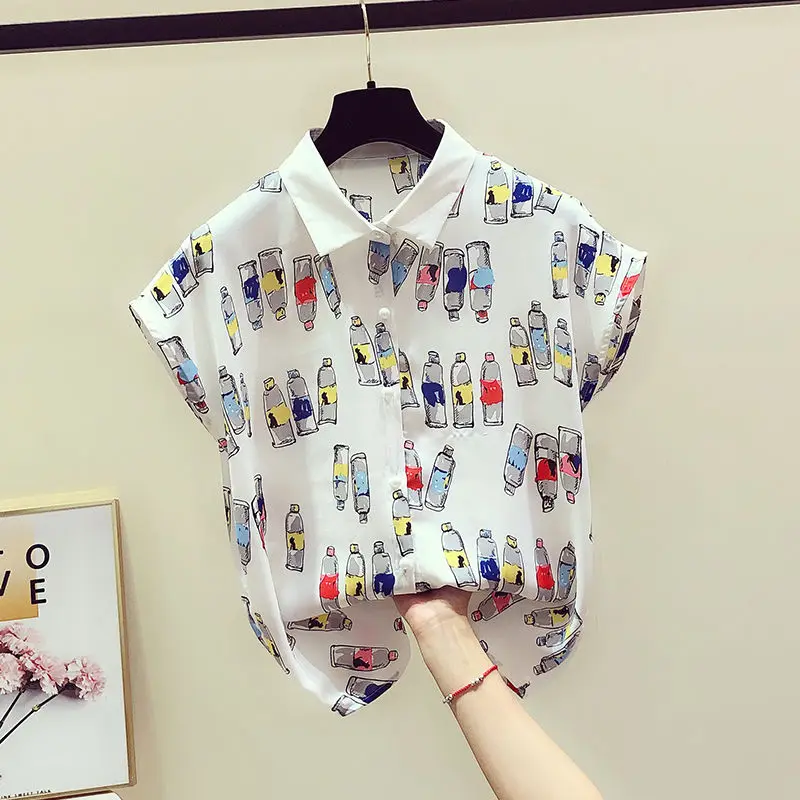 

Office Work Wear OL Style Women Summer Chiffon Blouses Shirts Lady Casual Short Sleeve Cartton Blusas Tops DF2730