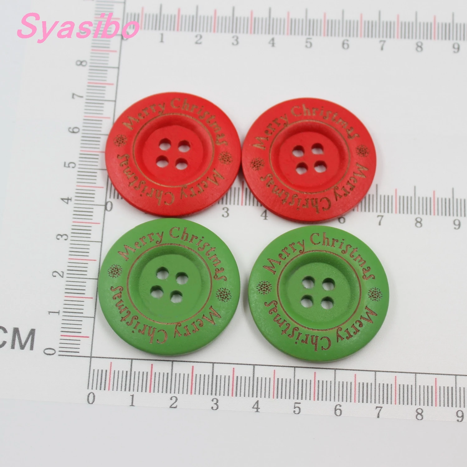 

Merry Christmas Wooden Button Suppliers Red Green Sewing Button 1.4"-BY0245