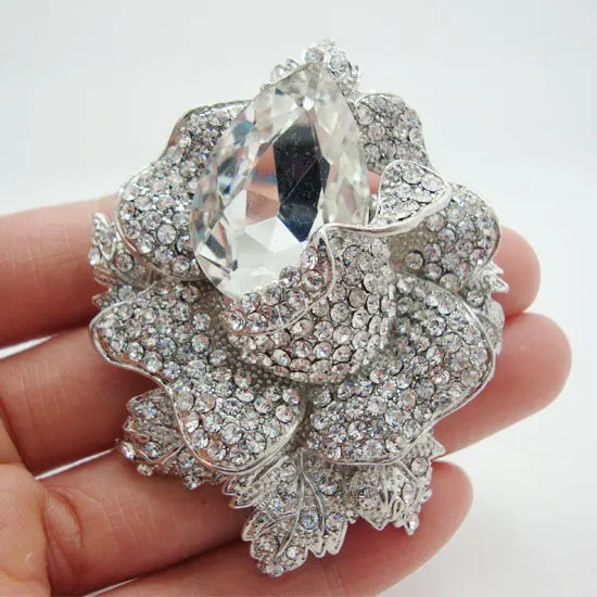 New Arrival Fashion Style Bridal Clear Rhinestone Crystal Rose Flower Brooch Pin Pendantin
