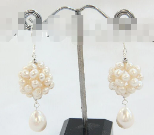 

free shipping 13377 big 12mm baroque white freshwater cultured pearl dangle earrings silver