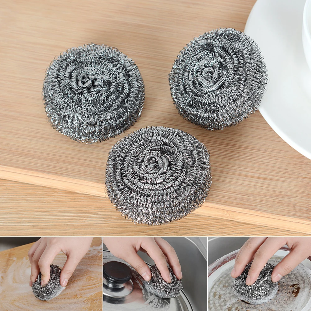 12x stainless steel scrubber Cleaning Brushes Dish ball Bowl Scouring Pad Pot Pan Easy to clean Wash Brush Kitchen Cleaning tool