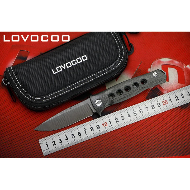 

LOCOVOO Dr Death Mayo bearing Flipper folding knife D2 blade Carbon fibe handle Outdoor camping hunting pocket knives EDC tool