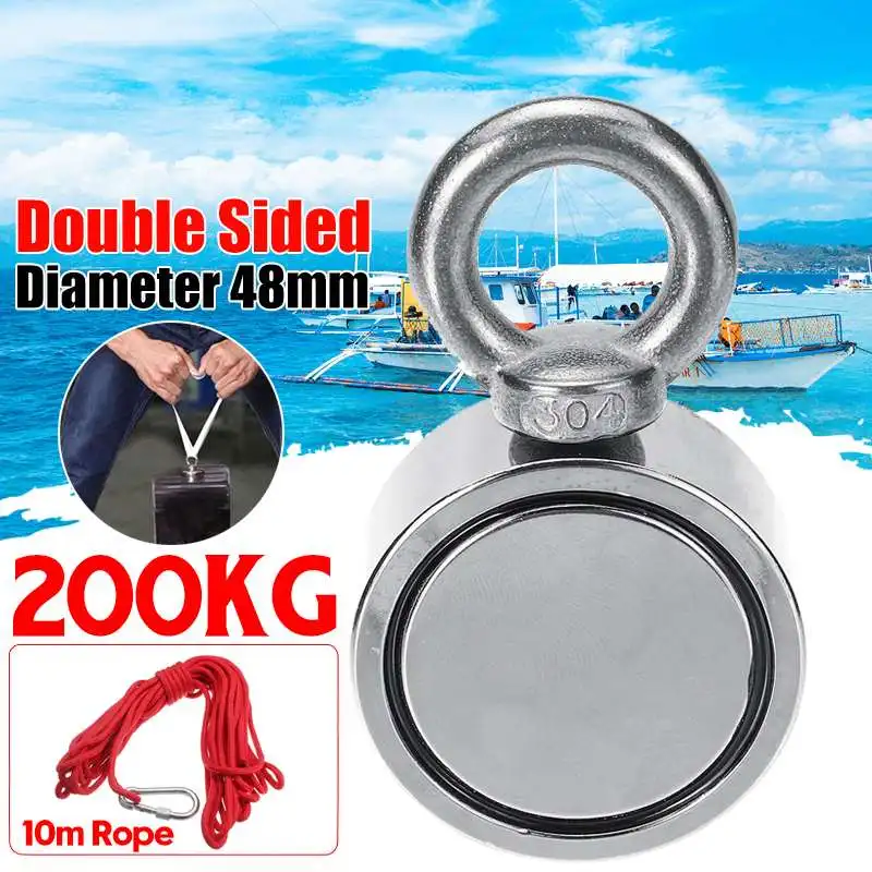 

200KG Strong Salvage Magnet Oot Fishing Magnets Deep Sea Salvage Fishing Hook Neodymium Magnet Treasure Hunters Holder with Ring