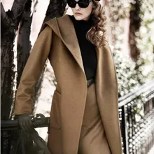 Повседневное модное женское длинное пальто Cashmer, длинное однотонное Женское шерстяное пальто с капюшоном и куртка