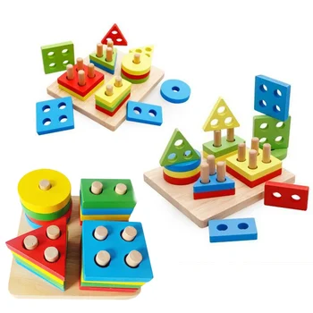 

New Baby Wooden Geometric Sorting Board Blocks Toys Children Educational Toys Building Blocks Child Gift J2