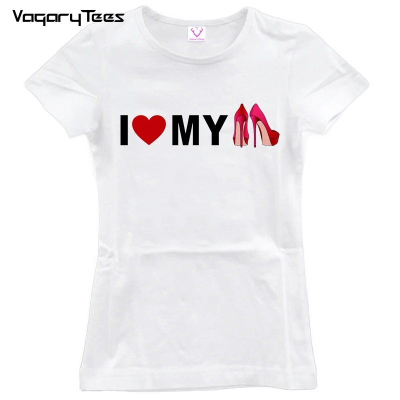 I Love my beautiful/Летняя футболка на высоком каблуке с принтом Женские топы Футболки