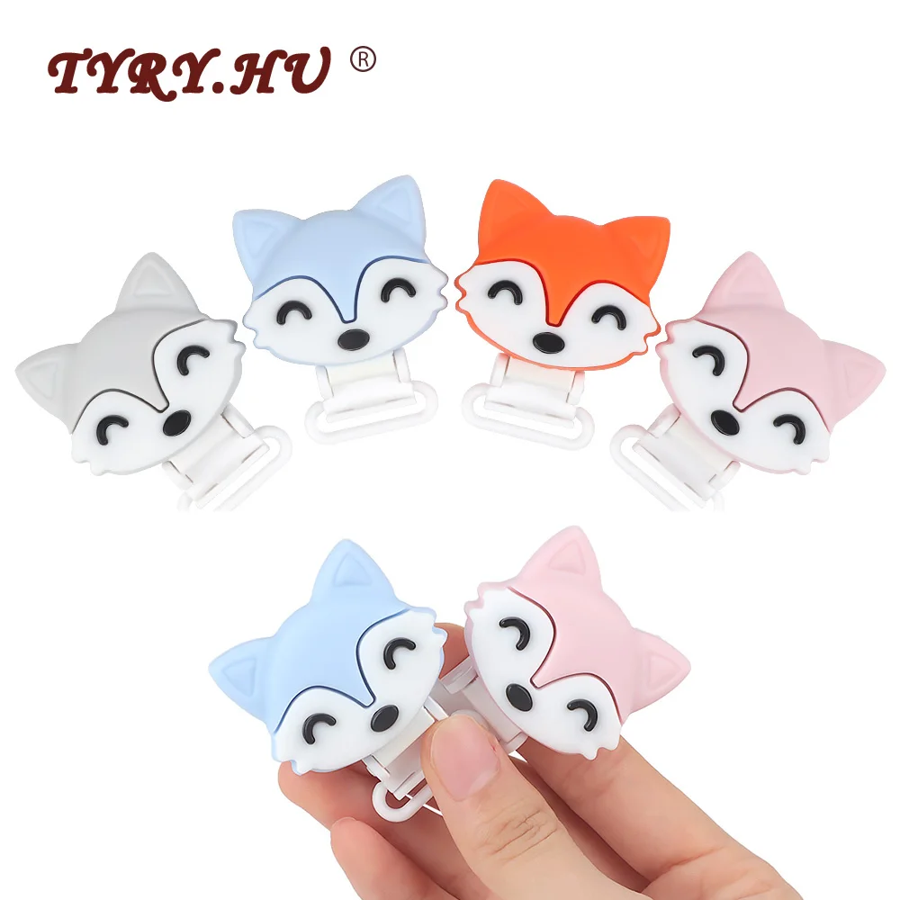 TYRY.HU 1pc fox Pacifier Chain Clip Wooden crochet clip Food Grade Safety Silicone Clip Baby Teether Teething Bead Baby Products