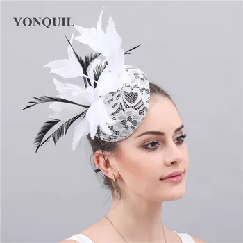 

Fancy feathers chapeau wedding hats accessory fascinatos party women hair clips elegant ladies bridal lace bases feathers fedora