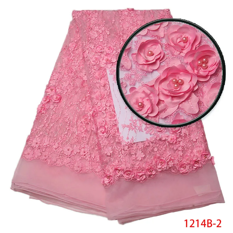 

Bridal Fabric Nigerian Beaded Lace Fabrics 3d Lace Appliques African Lace Fabric In Pink High Quality Africn French Lace XZ1214B