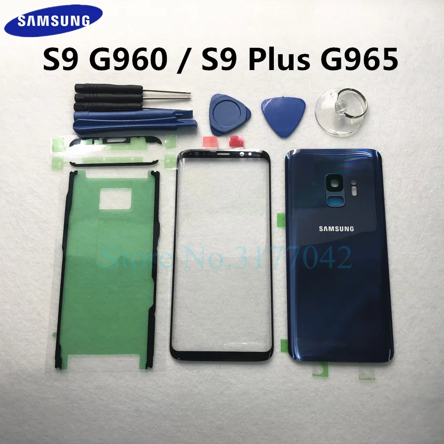 Для samsung Galaxy S9 Plus S9+ G965F S9 G960 G960F Передняя Сенсорная панель внешняя линза+ задняя крышка аккумулятора Задняя стеклянная крышка корпуса