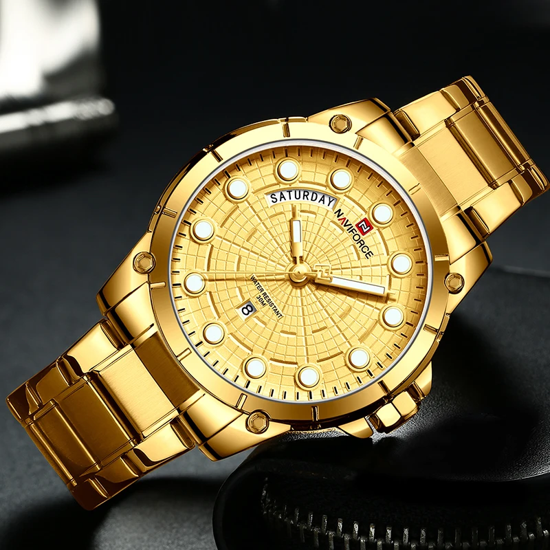 Лучший бренд NAVIFORCE Оригинальные роскошные часы Мужчины из нержавеющей стали Водонепроницаемые спортивные часы Кварцевые мужские наручные часы