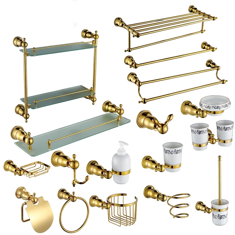 Luxury gold Brass Copper High quality 17PCS/Set golden bathroom ware