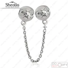 Auténtico 925-Sterling-Silver Arco Cadena de Seguridad de Rosca Granos Del Encanto AAA Cubic Zirconia Mujeres Joyería Fina Ajuste Shealia Pulsera