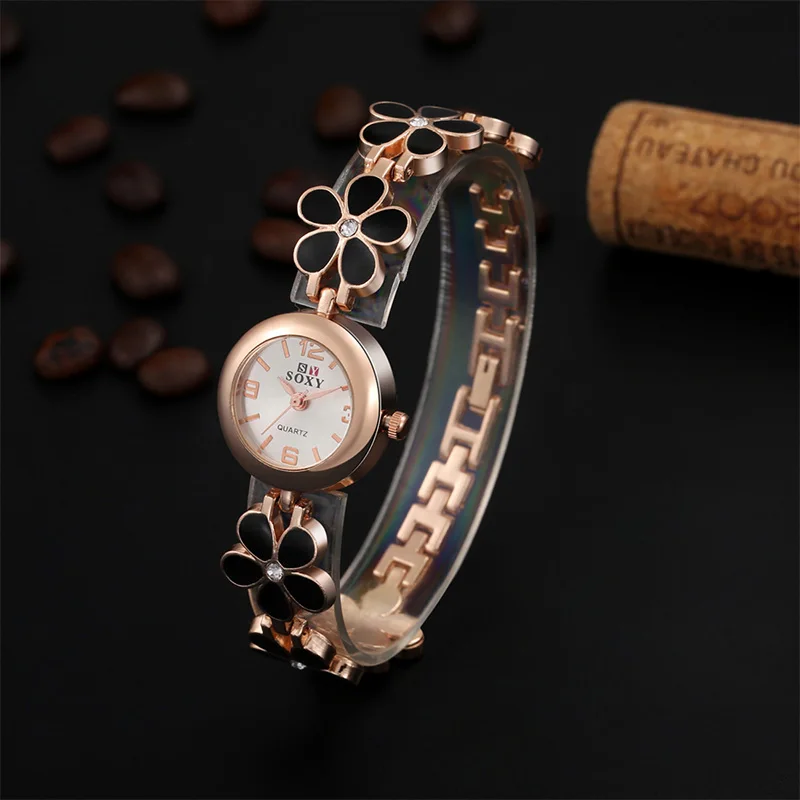 SOXY, роскошные брендовые часы, женские модные золотые часы, полностью стальные часы-браслет с цветами, женские часы, подарок для леди