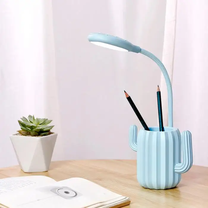 New Hot LED Cactus Desk Light Eye Protection Dimmable Lamp with Pen Holder for Office Reading