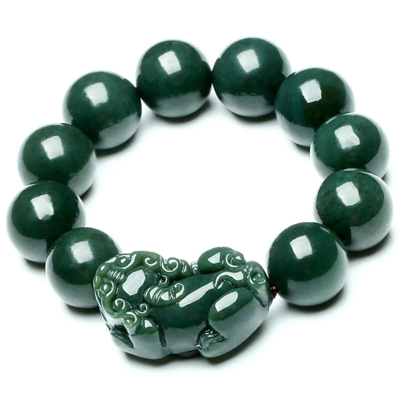 

DropShipping Natural XinJiang HeTian Qing Jade Bracelets Lucky Amulet Round Beads Brave Troops Bracelet & bangles For Women Men